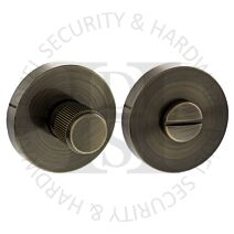Senza Pari SPRLWCAB WC Bathroom Linear Knurled Thumbturn & Release on Minimal Round Rose Antique Brass