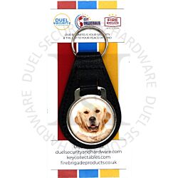 Key Collectables CA035A Golden Retriever Dog Black Stitched Leather Pet Fob With Split Key Ring
