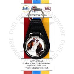 Key Collectables CA035B King Charles Spaniel Dog Black Stitched Leather Pet Fob With Split Key Ring