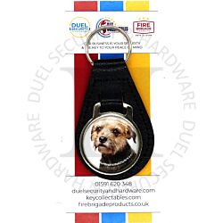 Key Collectables CA035C Border Terrier Dog Black Stitched Leather Pet Fob With Split Key Ring