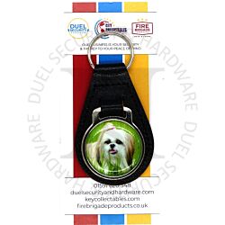 Key Collectables CA035D Shih Tzu Dog Black Stitched Leather Pet Fob With Split Key Ring