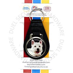 Key Collectables CA035F Highland Terrier Dog Black Stitched Leather Pet Fob With Split Key Ring