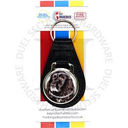 Key Collectables CA035G Cocker Spaniel Dog Black Stitched Leather Pet Fob With Split Key Ring