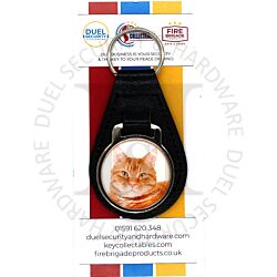 Key Collectables CA035J Ginger Cat Black Stitched Leather Pet Fob With Split Key Ring