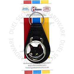 Key Collectables CA035L Black & White Cat Black Stitched Leather Pet Fob With Split Key Ring