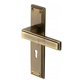 Heritage Brass Door Handle Lever Lock Atlantis Design Antique finish ATL5700-AT
